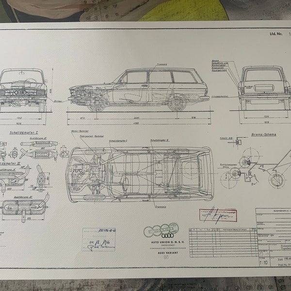 Audi B1 80 Variant 1966 Konstruktionszeichnung ART work Blaupause