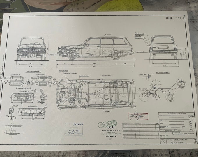 Audi B1 80 Variant 1966 construction drawing ART work blueprint