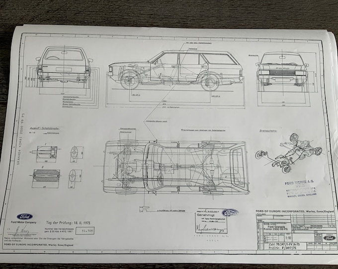 Ford Granada Kombi 2000 99PS 1975 construction drawing ART work blueprint