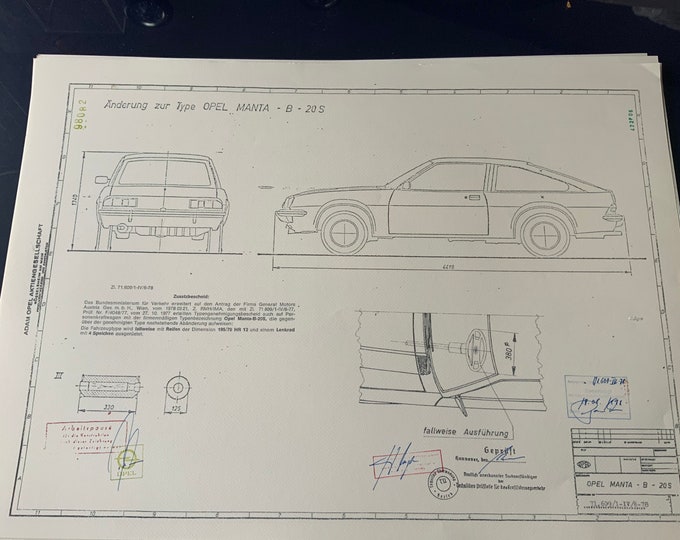 Opel Manta B 20S Hatchback CC 1978 construction drawing ART work