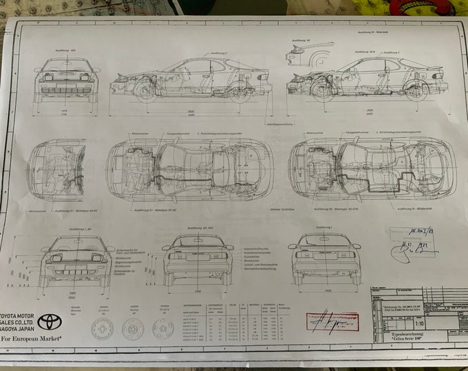 Toyota Celica Series 180 3SGTE 1989 construction drawing ART work blueprint