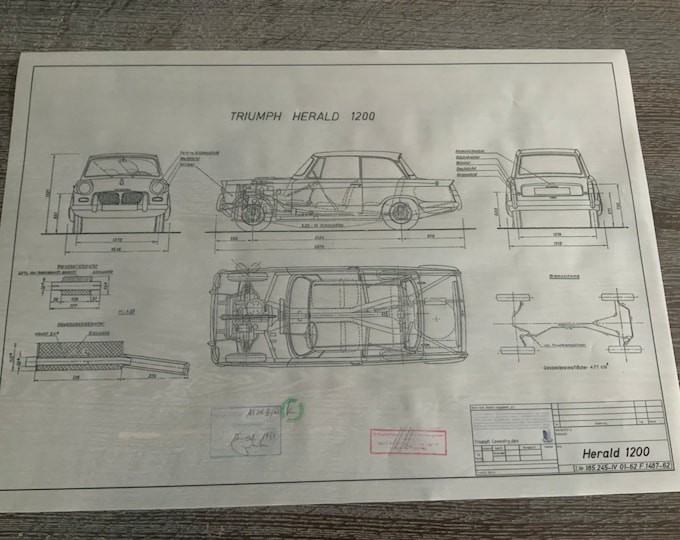 Triumph Herald 1200 1962 construction drawing ART work blueprint