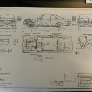 Toyota Corona 1900 de Luxe Coupe 1971 construction drawing ART work blueprint