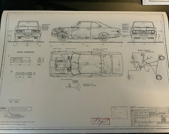 Toyota Corona 1900 de Luxe Coupe 1971 construction drawing ART work blueprint
