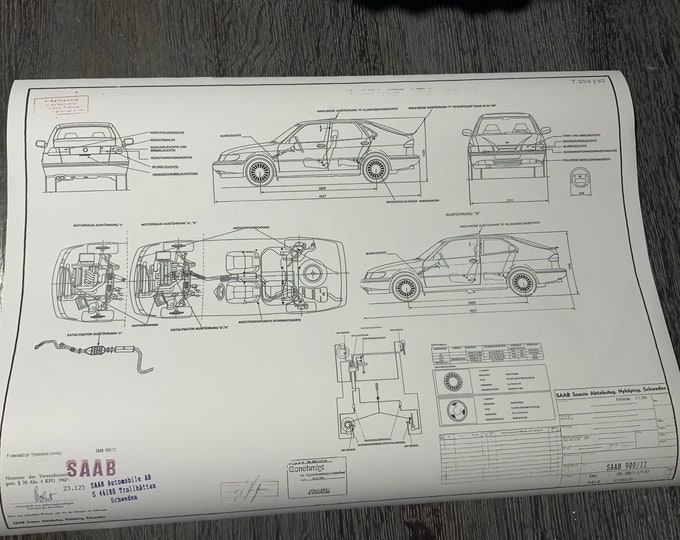 Saab 900 II 1993 construction drawing ART work blueprint