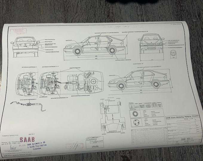 Saab 900 II 1993 construction drawing ART work blueprint