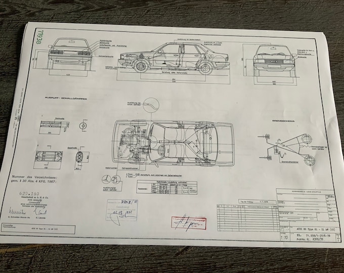 Audi 80 Type 81 51KW Engine Type YY 1978 Construction Drawing ART work Blueprint