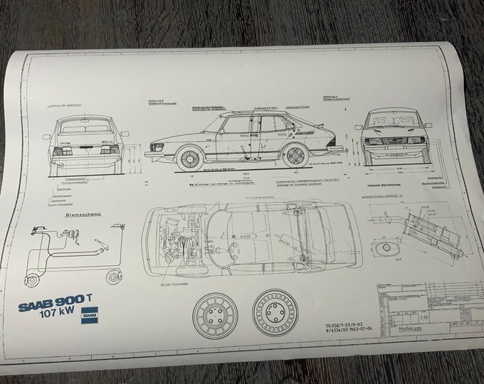 Saab 900 t 107kW 1983 construction drawing ART work Blueprint