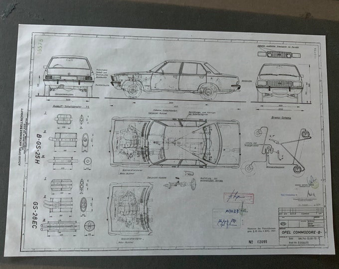 Opel Commodore B Limousine GS-25/28-EC Blueprint construction drawing ART work