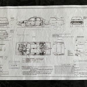 Audi Type 85 -5 Quattro Sedan & Coupe 1984 Construction drawing ART work Blueprint