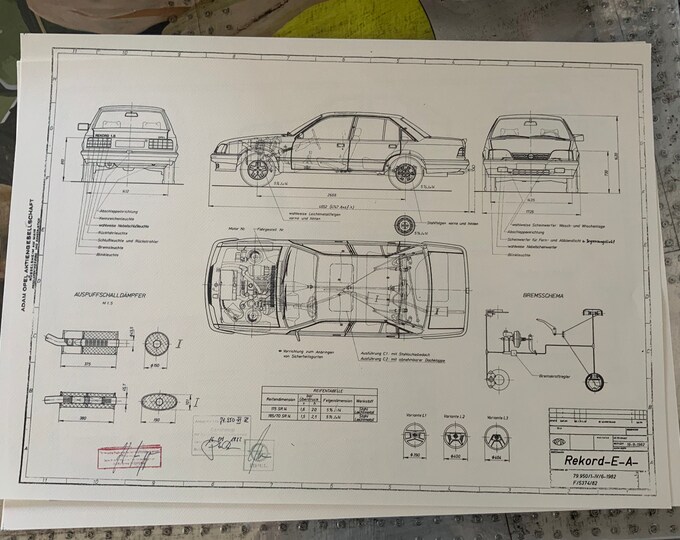 Opel Rekord E Limousine -A 1.8 Zno.5374 1982 construction drawing ART work blueprint