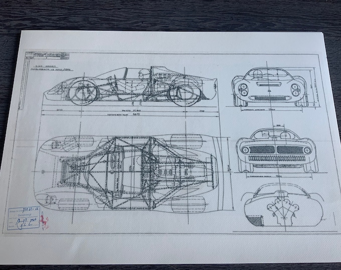 Ferrari Dino Sport Le Mans 1966 construction drawing ART work blueprint