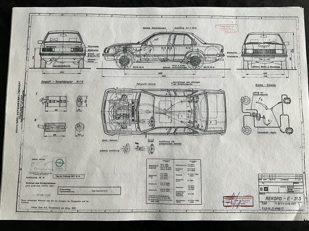 Opel Rocks Blueprint Opel Rekord E Limousine 21D 1977 Zno.4098 Construction Drawing ART Work ...