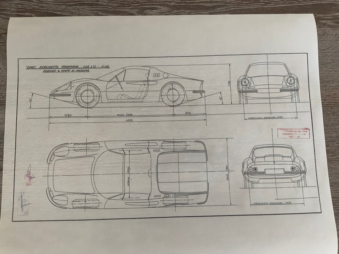 FERRARI Dino Berlinetta 246 GTS Construction Drawing ART Work - Etsy