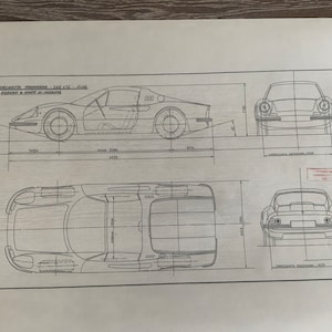 FERRARI Dino Berlinetta 246 GTS construction drawing ART work