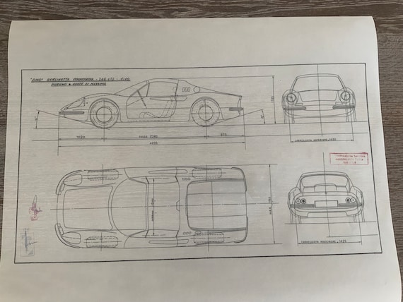 FERRARI Dino Berlinetta 246 GTS Construction Drawing ART Work - Etsy
