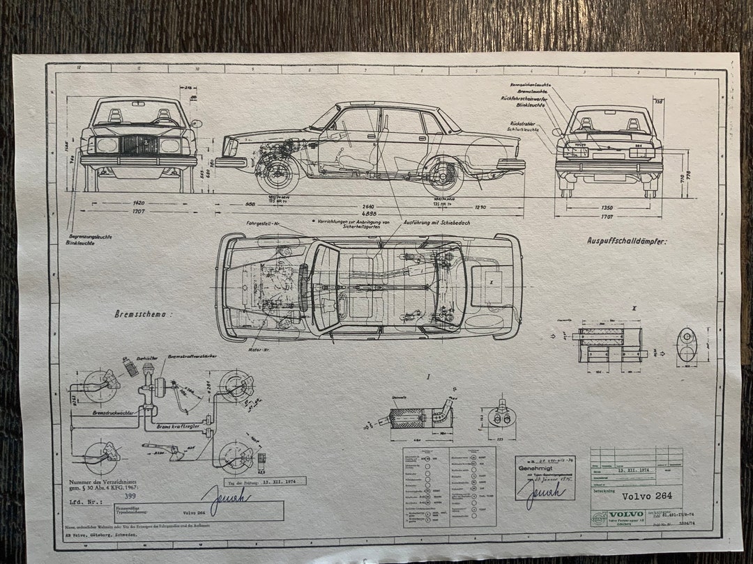 Volvo P 264 1974 Design Drawing ART Work Blueprint - Etsy