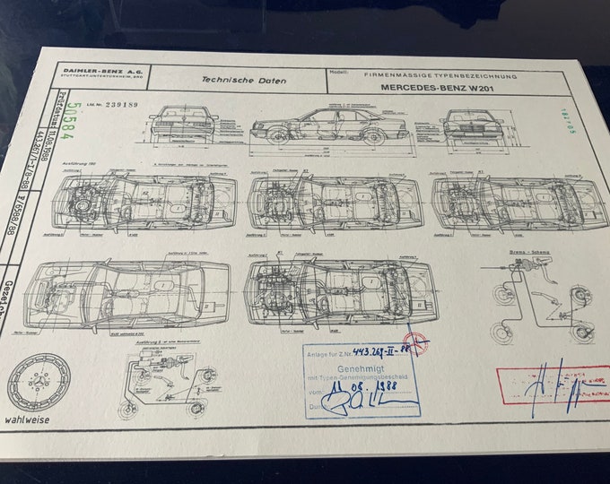 Mercedes W201 1988 190s design drawing ART work