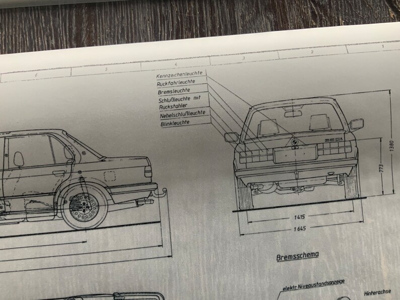 Reared Drawing E30 BMW 320i 4-door 1982 Design Drawing Artwork - Etsy