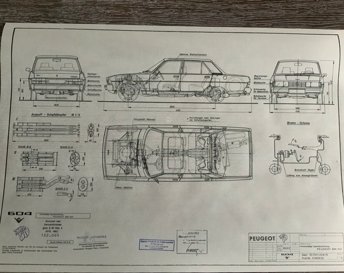 Peugeot 604 V6 1975 construction drawing ART work