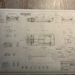 Honda Civic ED6 1987-91 construction drawing ART work blueprint