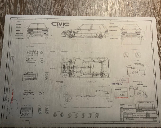 Honda Civic ED6 1987-91 construction drawing ART work blueprint