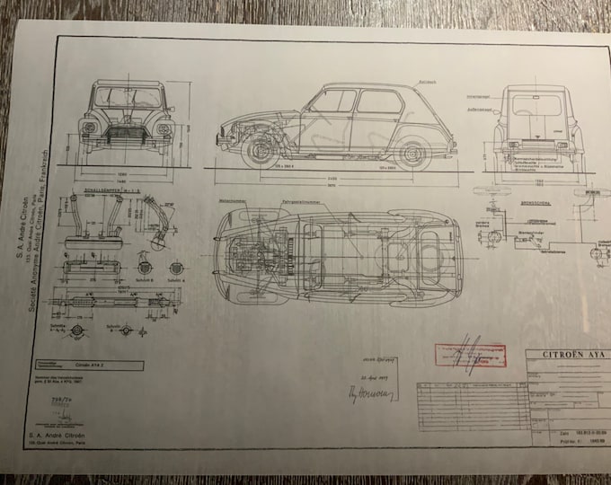 Citroen Dyane AYA 2 1969 construction drawing ART work blueprint