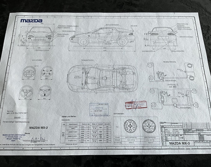 Mazda MX 3 1991 construction drawing ART work