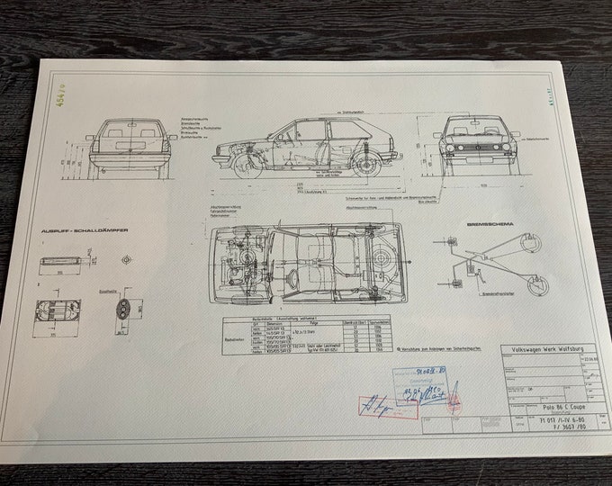 Polo 86 C Coupé 1980 construction drawing ART work blueprint