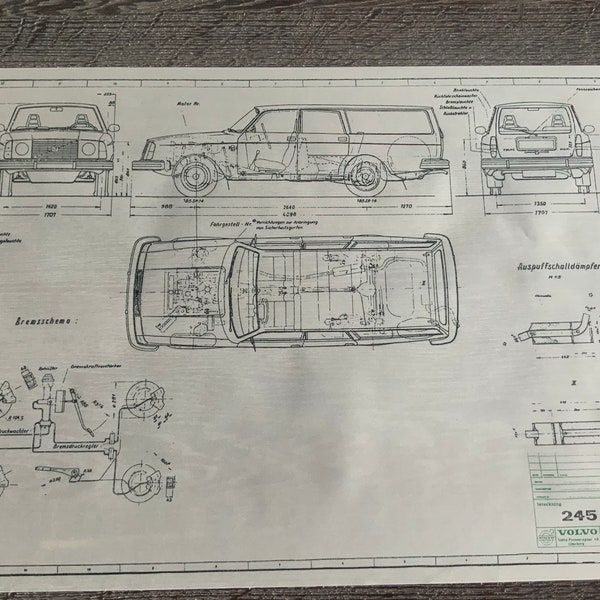 Volvo 245 DL 1975 construction drawing ART work blueprint
