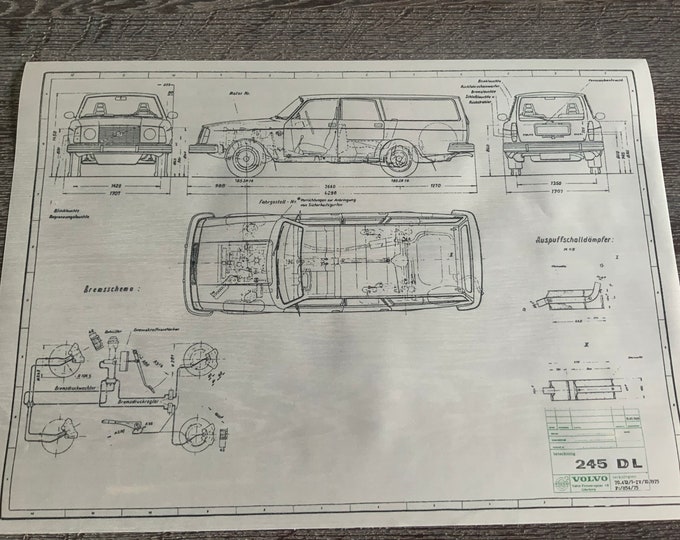 Volvo 245 DL 1975 construction drawing ART work blueprint