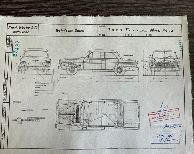 Ford Taunus 12 m P4 TS construction drawing ART work