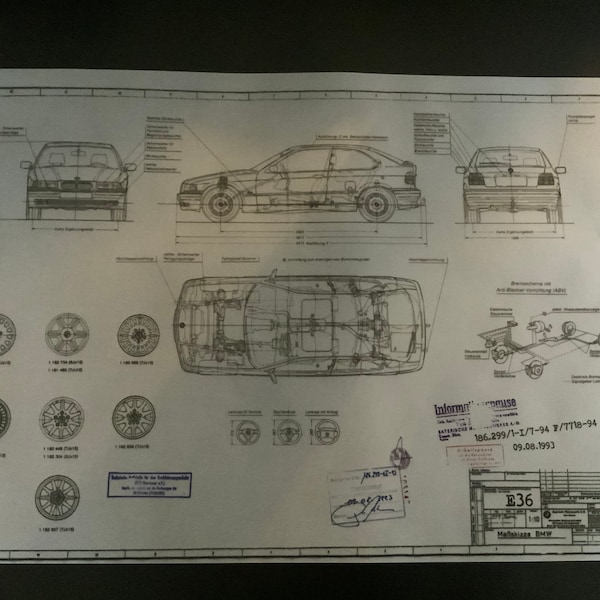 BMW E36 Compact construction drawing ART work blueprint