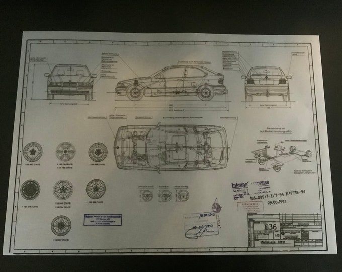 BMW E36 Compact construction drawing ART work blueprint