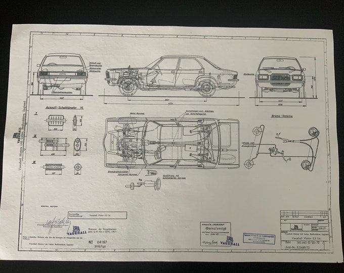 Vauxhall Victor 2.3 Ltr 1972 construction drawing ART work blueprint