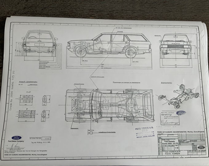 Ford Granada station wagon 2600 125PS 1974 construction drawing ART work blueprint