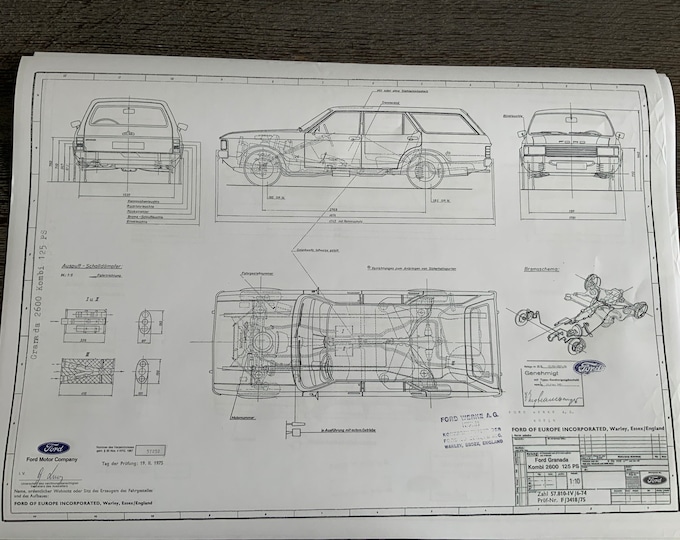 Ford Granada station wagon 2600 125PS 1974 construction drawing ART work blueprint