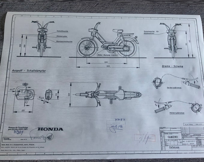 Honda Camino PA 50 from 1976 construction drawing ART work blueprint