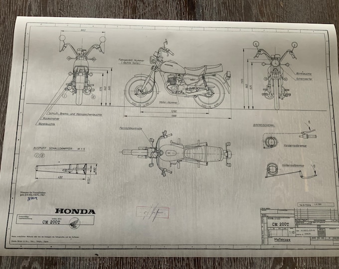 Honda CM 200T 1981 construction drawing ART work blueprint