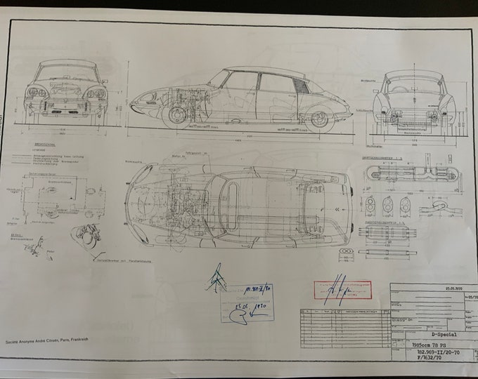 Citroen D-Spezial DS 1970 construction drawing ART work blueprint