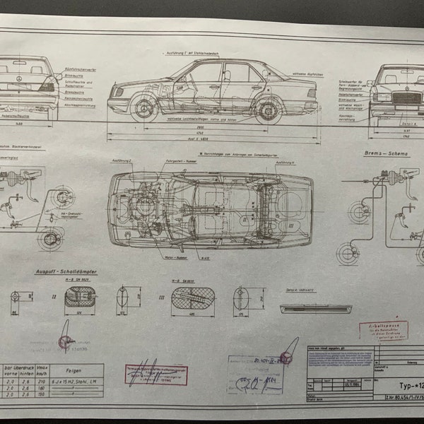 Mercedes W124 sedan construction drawing ART work