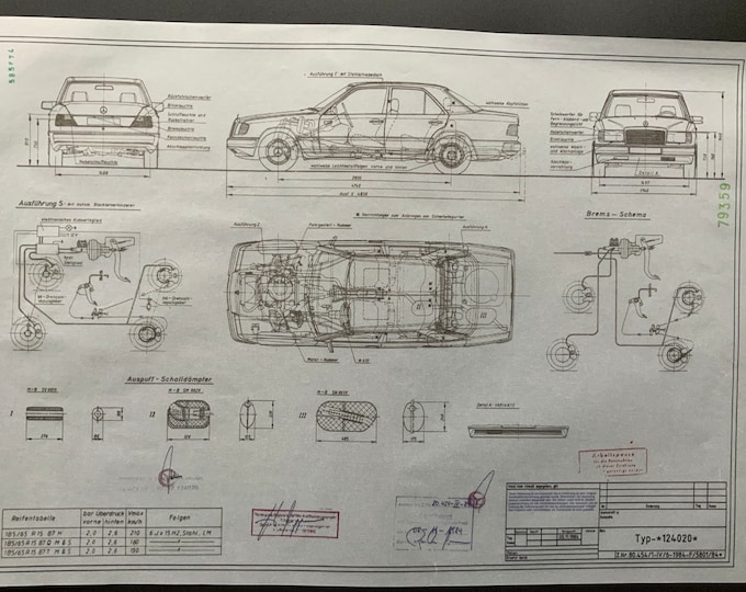 Mercedes W124 Limousine construction drawing ART work