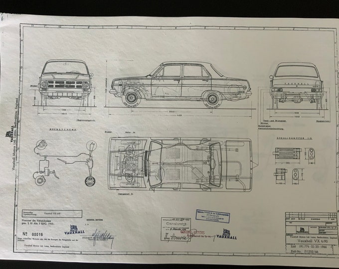 Vauxhall VX 4/90 1966 construction drawing ART work blueprint