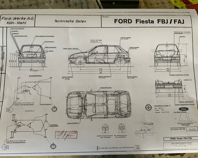 Ford Fiesta III 1989 construction drawing ART work blueprint