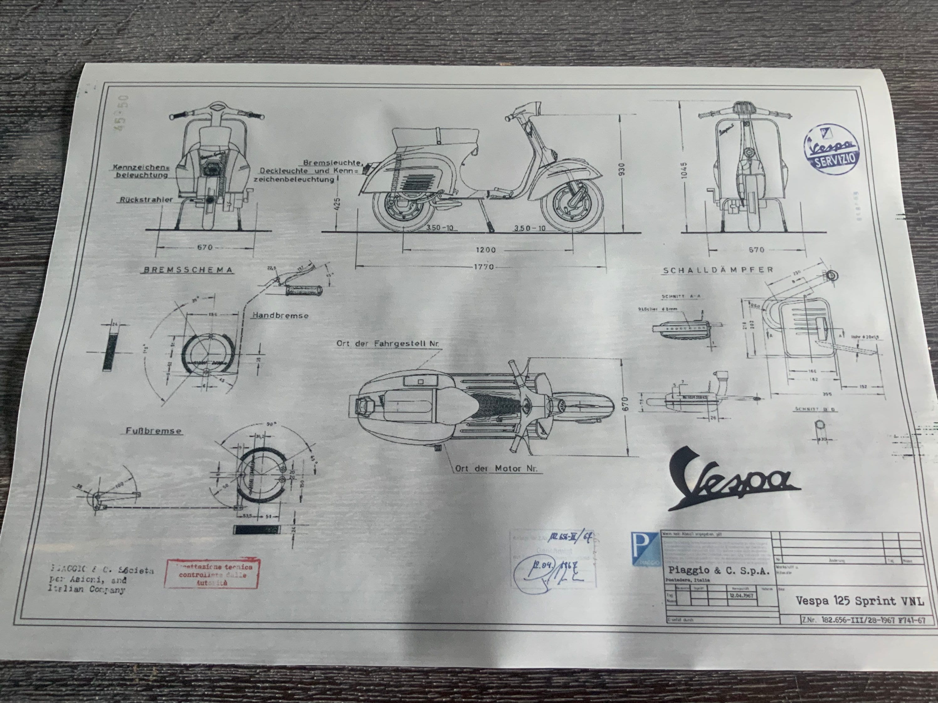 Vespa 125 VNL 1967 Sprint Construction Drawing ART Work