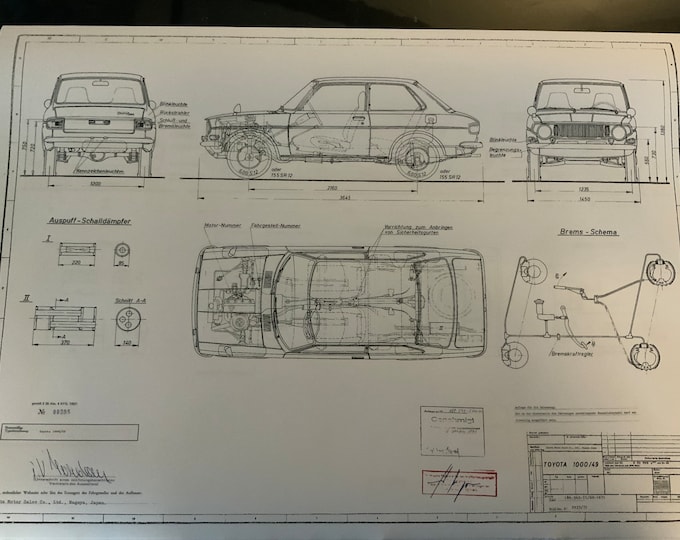 Toyota 1000 / 49 1971 construction drawing ART work blueprint