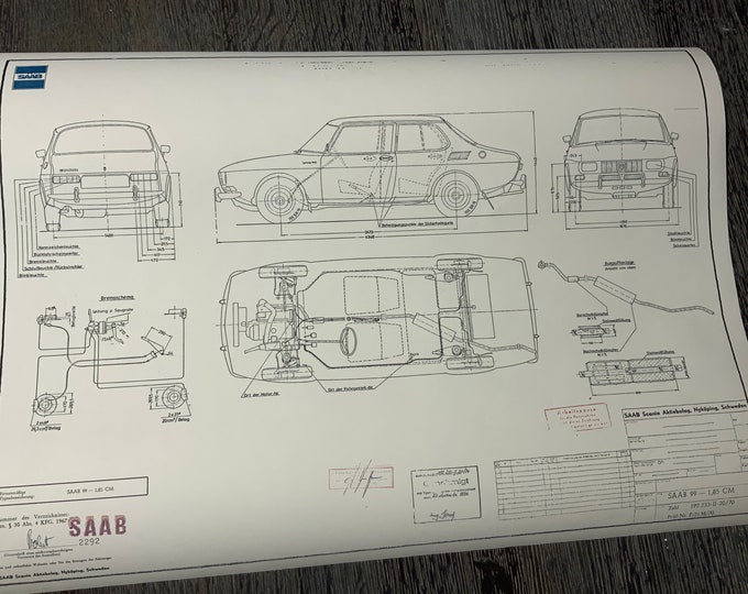 Saab 99 1.85 CM 1970 construction drawing ART work blueprint