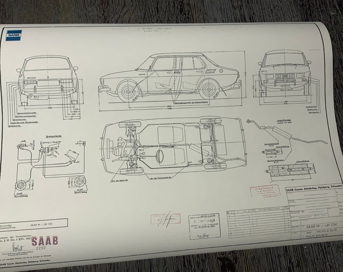 Saab 99 1.85 CM 1970 construction drawing ART work Blueprint