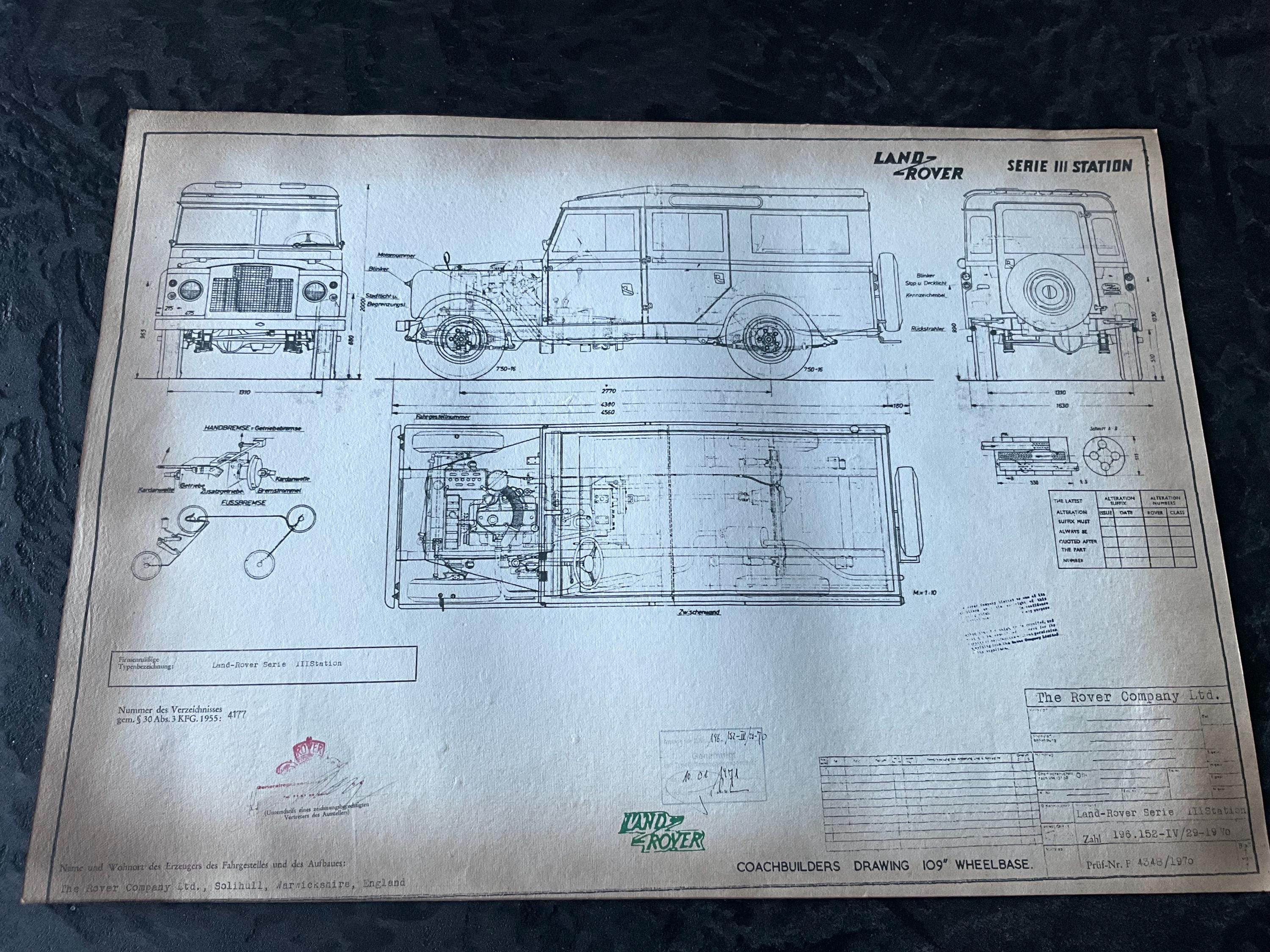 Land Rover Series III 1970 109“ Artwork Construction Drawing Blueprint ...