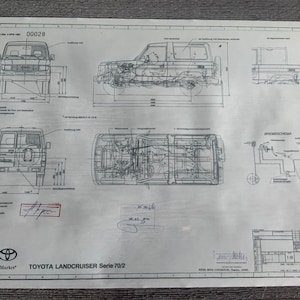Dibujo de construcción del Toyota Land Cruiser Serie 70/2 1990, plano de obra ART